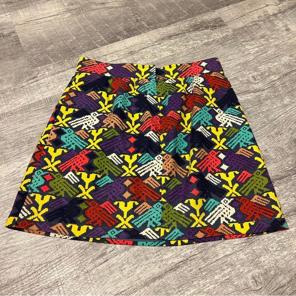 Tibi Multicolored Mini Skirt Embroidered Bird Print Boho